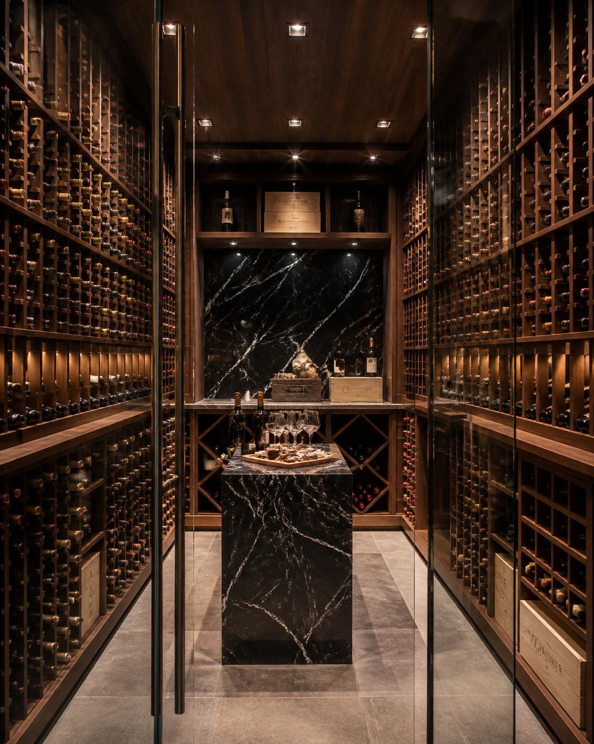 Bespoke wine room with climate control and library ladder